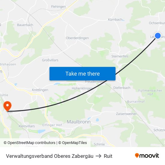 Verwaltungsverband Oberes Zabergäu to Ruit map