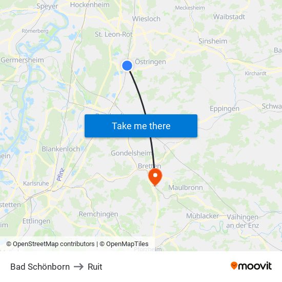 Bad Schönborn to Ruit map