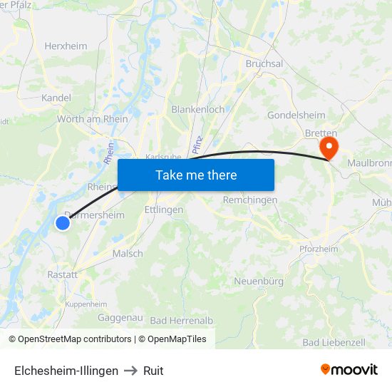 Elchesheim-Illingen to Ruit map