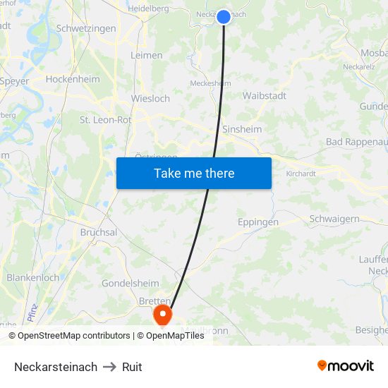 Neckarsteinach to Ruit map