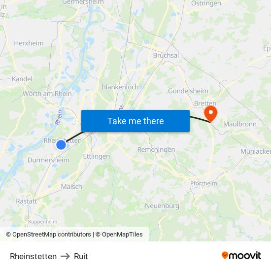 Rheinstetten to Ruit map