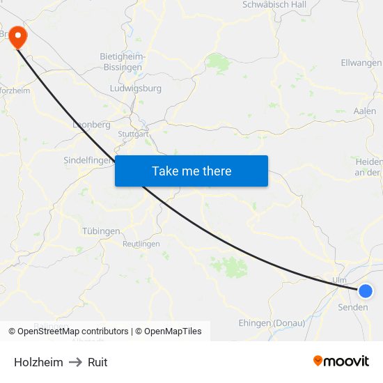 Holzheim to Ruit map