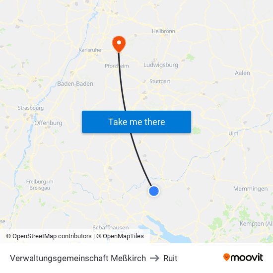 Verwaltungsgemeinschaft Meßkirch to Ruit map