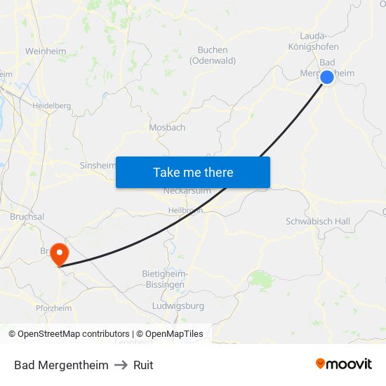 Bad Mergentheim to Ruit map