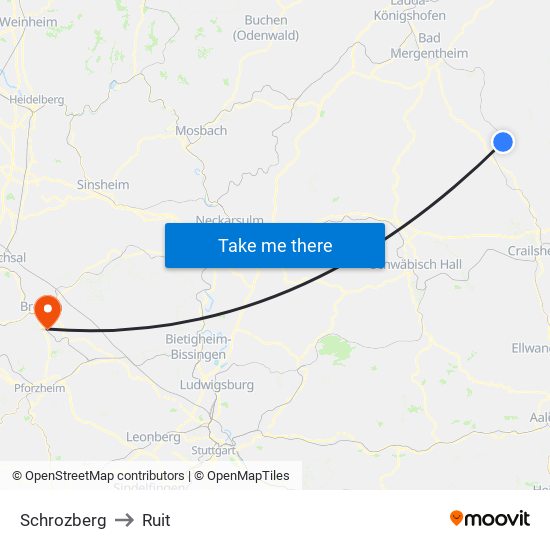 Schrozberg to Ruit map