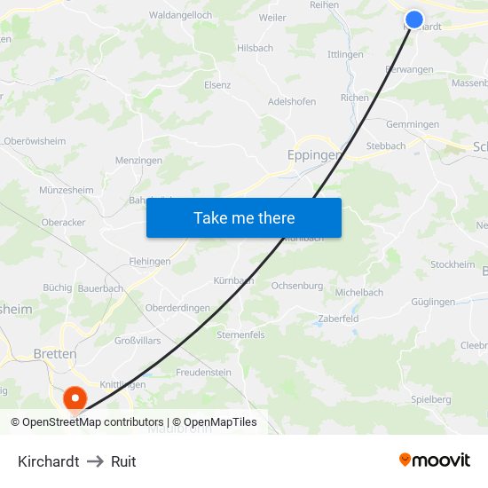 Kirchardt to Ruit map