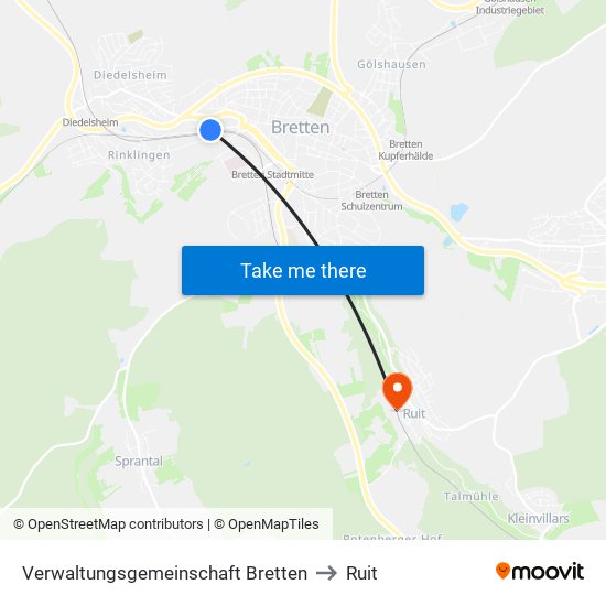 Verwaltungsgemeinschaft Bretten to Ruit map