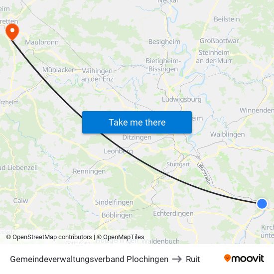 Gemeindeverwaltungsverband Plochingen to Ruit map