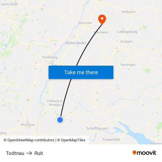 Todtnau to Ruit map