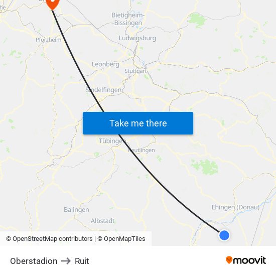 Oberstadion to Ruit map