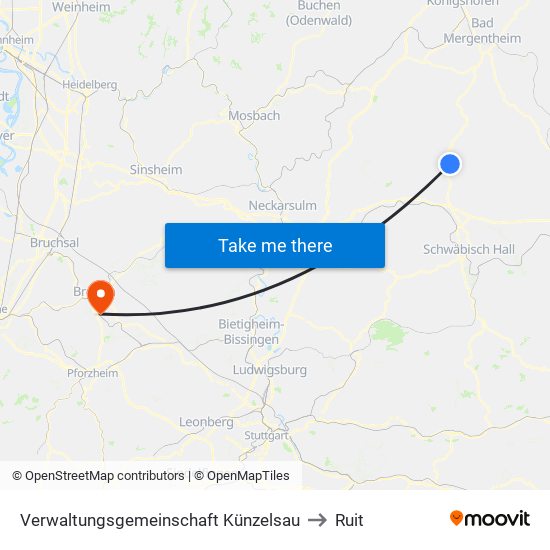 Verwaltungsgemeinschaft Künzelsau to Ruit map