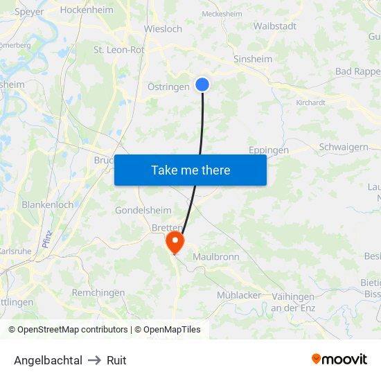 Angelbachtal to Ruit map