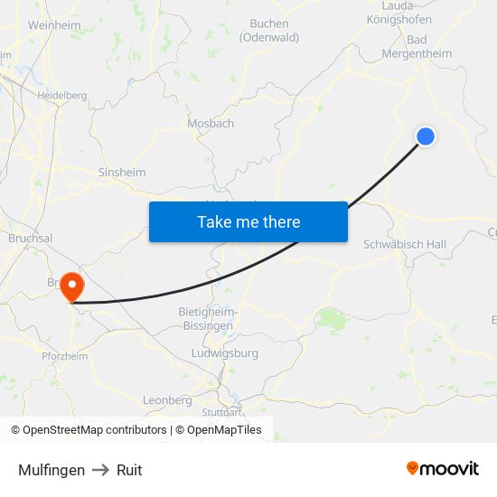 Mulfingen to Ruit map