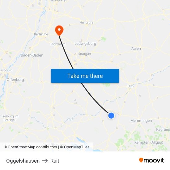 Oggelshausen to Ruit map