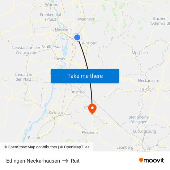 Edingen-Neckarhausen to Ruit map