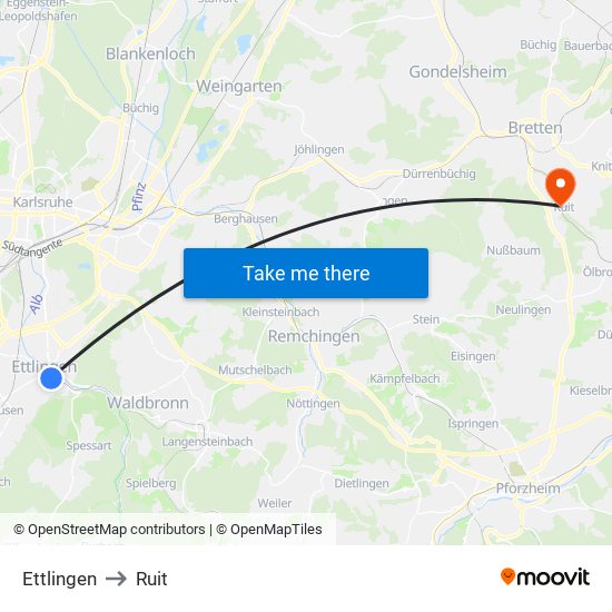 Ettlingen to Ruit map