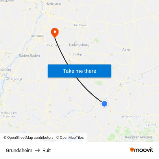 Grundsheim to Ruit map