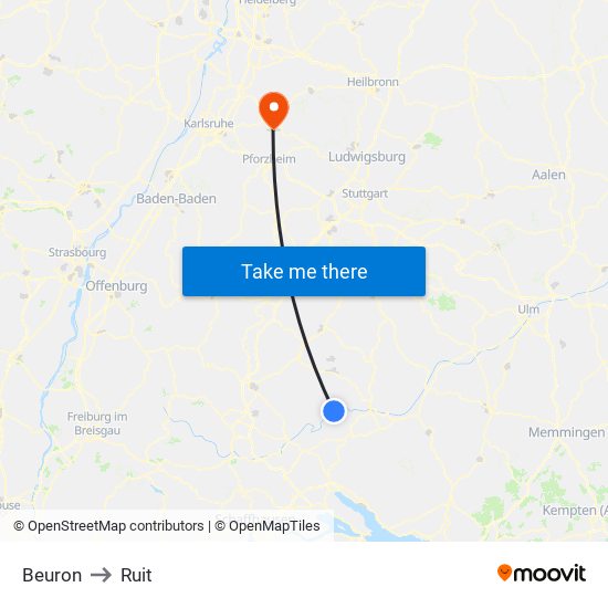 Beuron to Ruit map