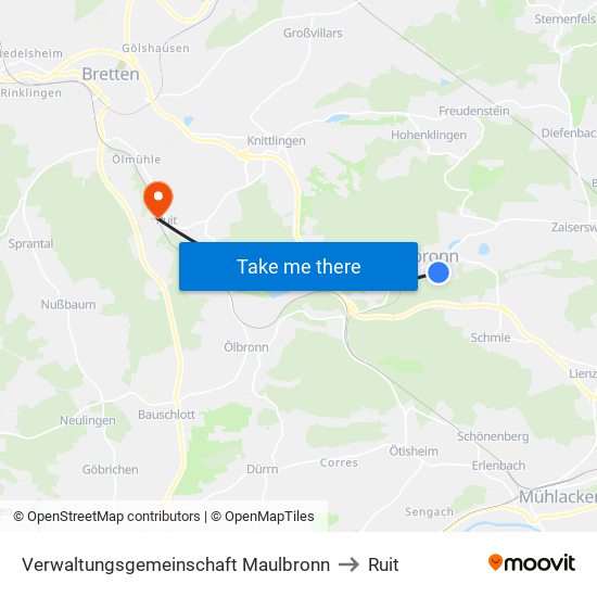 Verwaltungsgemeinschaft Maulbronn to Ruit map