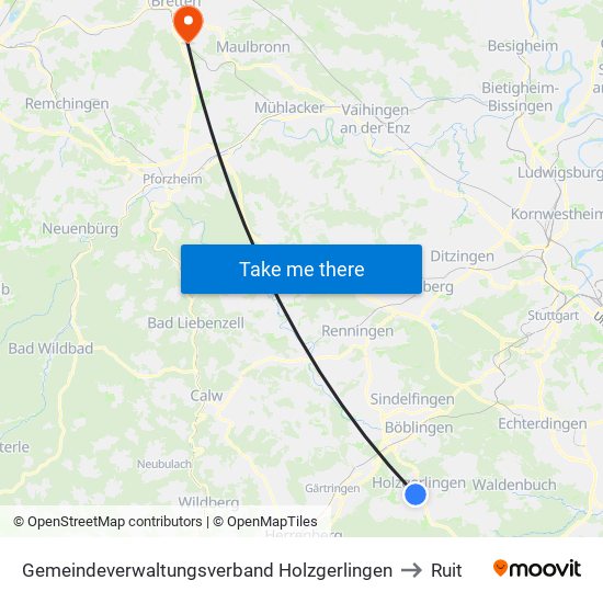 Gemeindeverwaltungsverband Holzgerlingen to Ruit map