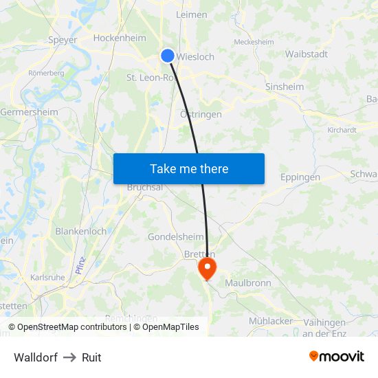 Walldorf to Ruit map