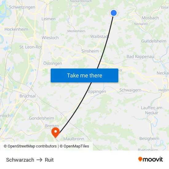 Schwarzach to Ruit map