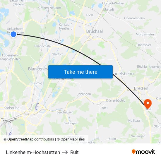 Linkenheim-Hochstetten to Ruit map