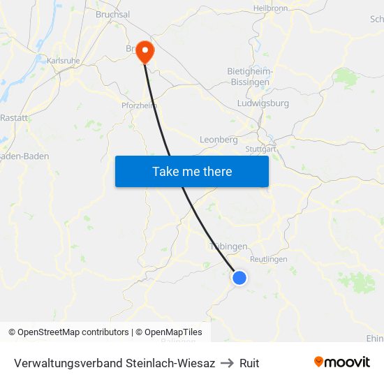 Verwaltungsverband Steinlach-Wiesaz to Ruit map