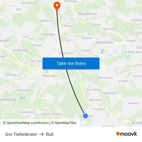 Gvv Tiefenbronn to Ruit map