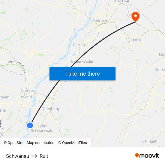 Schwanau to Ruit map