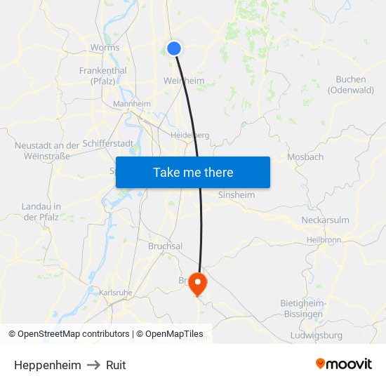 Heppenheim to Ruit map