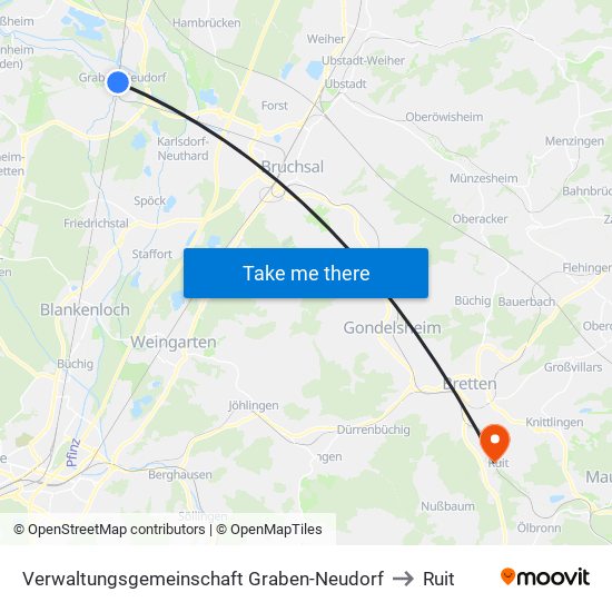 Verwaltungsgemeinschaft Graben-Neudorf to Ruit map