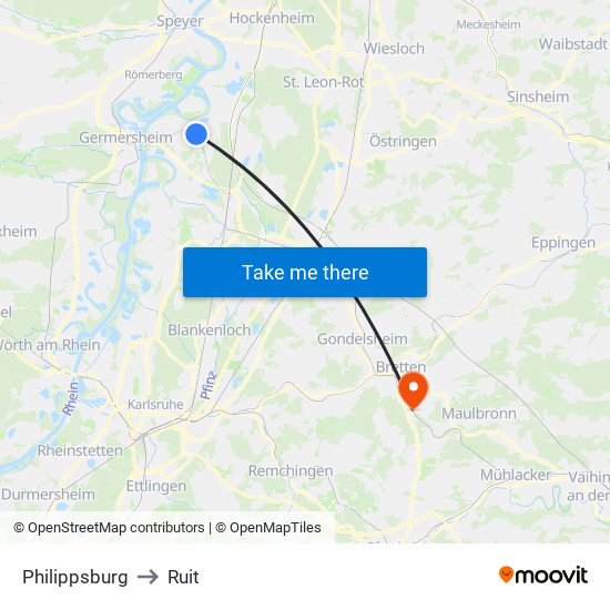 Philippsburg to Ruit map