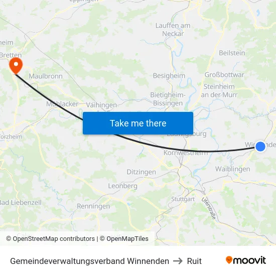 Gemeindeverwaltungsverband Winnenden to Ruit map