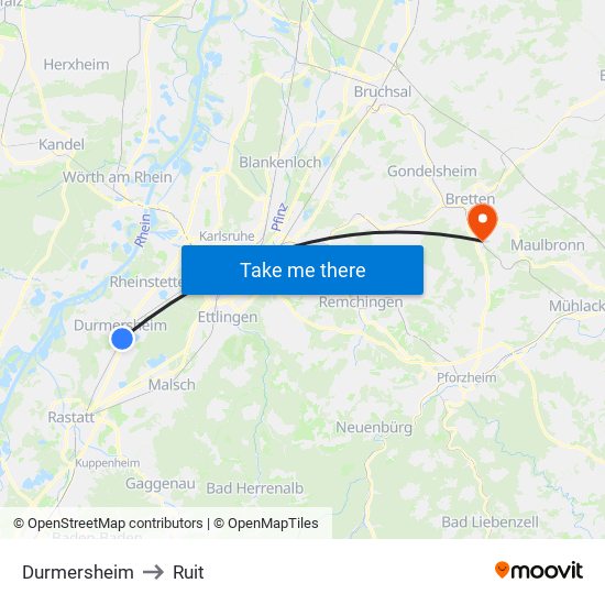 Durmersheim to Ruit map