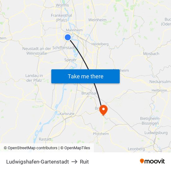 Ludwigshafen-Gartenstadt to Ruit map