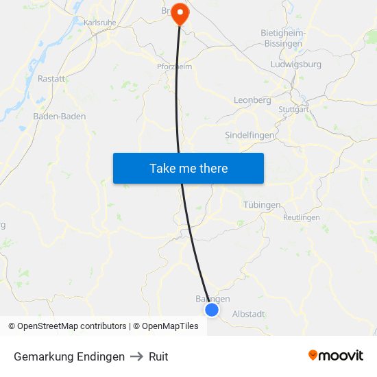 Gemarkung Endingen to Ruit map