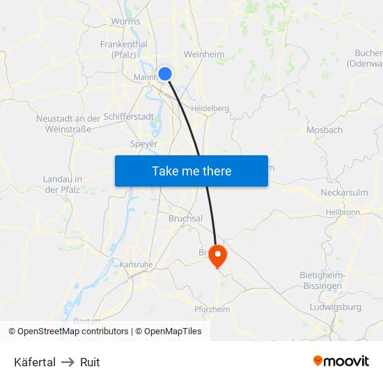 Käfertal to Ruit map