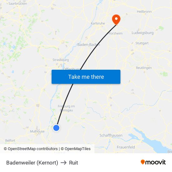 Badenweiler (Kernort) to Ruit map