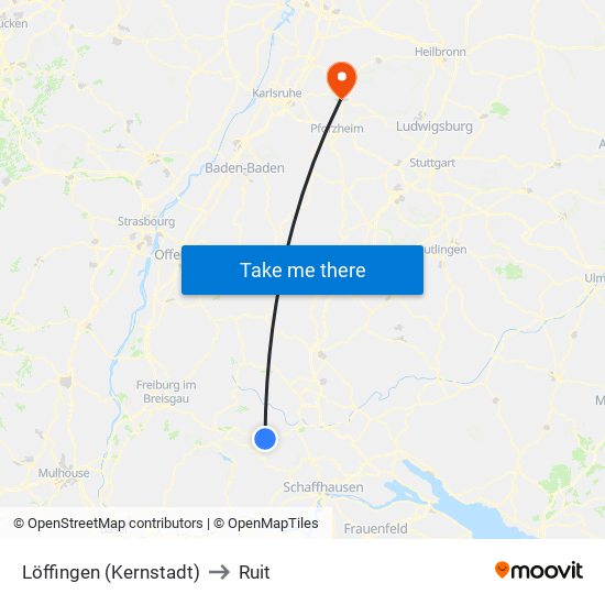 Löffingen (Kernstadt) to Ruit map