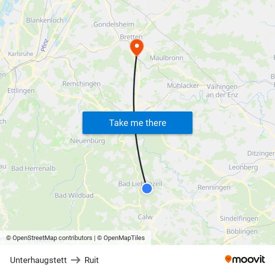 Unterhaugstett to Ruit map