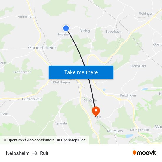 Neibsheim to Ruit map