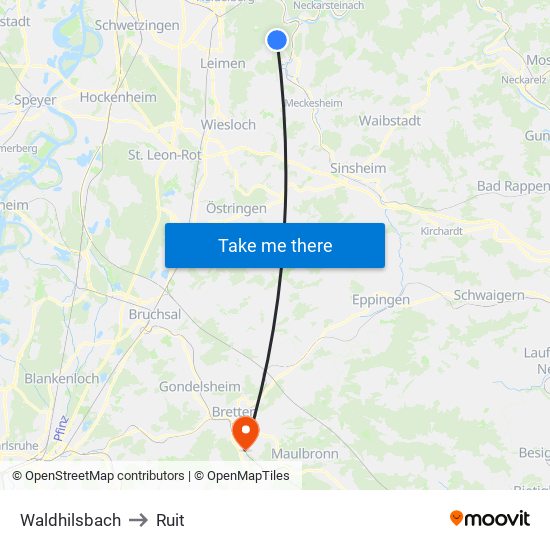 Waldhilsbach to Ruit map