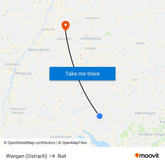 Wangen (Ostrach) to Ruit map