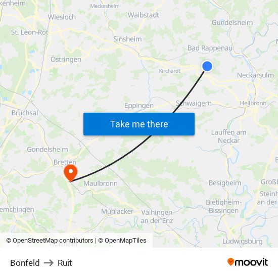 Bonfeld to Ruit map