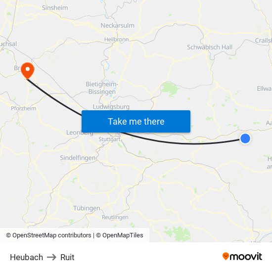 Heubach to Ruit map