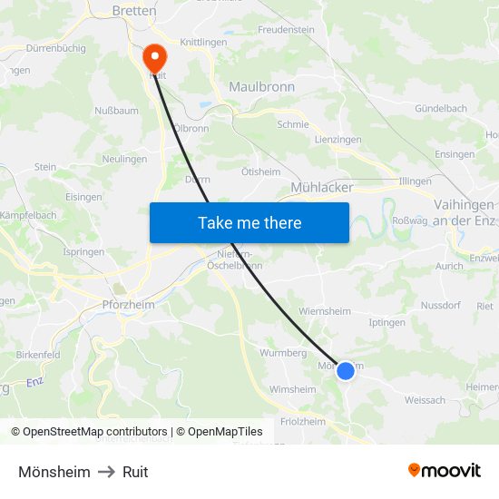 Mönsheim to Ruit map