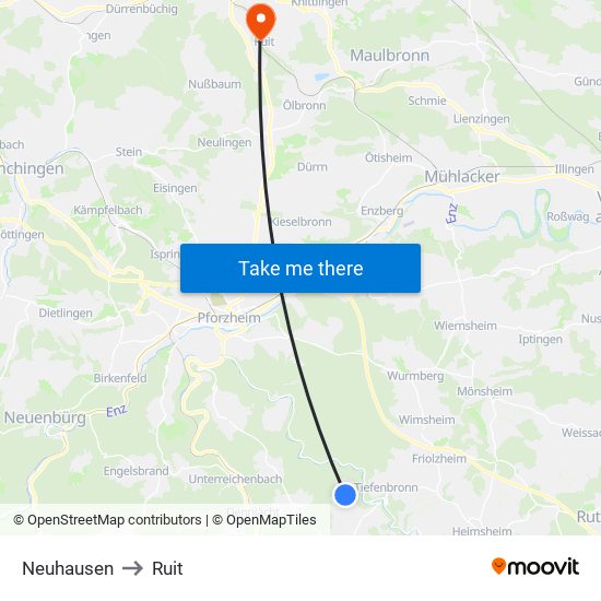 Neuhausen to Ruit map