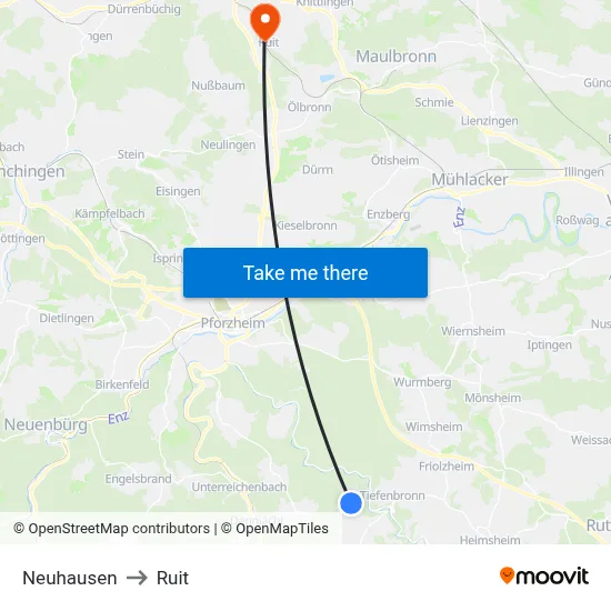 Neuhausen to Ruit map