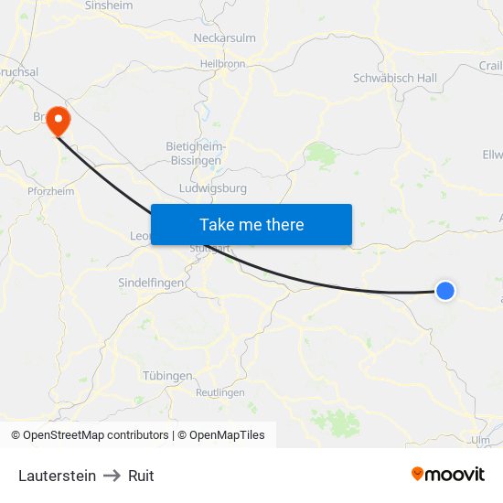 Lauterstein to Ruit map